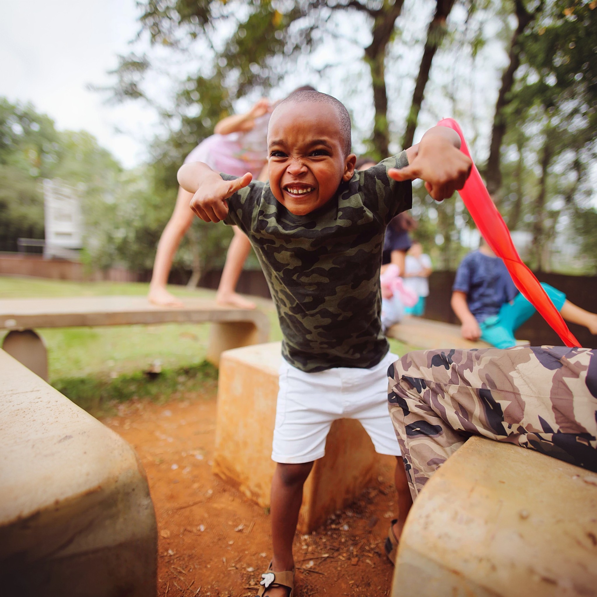 Child playing safely outdoors